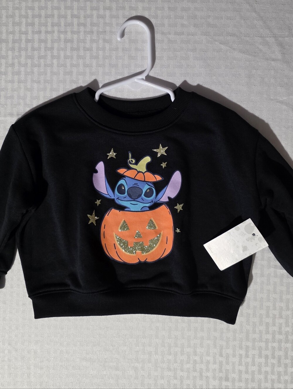 Disney Black Kids Sweatshirt with Blue Stitch and Orange Pumpkin
